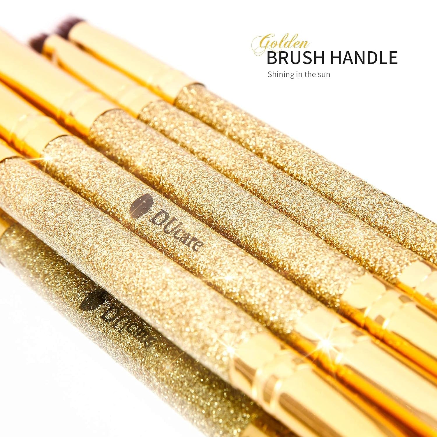 Flat Top Kabuki Foundation Brush + 5Pcs Eyeshadow Brush Set Duo End Eye Makeup Brushes Golden Glitter